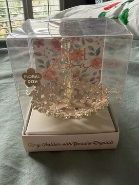 Style Diva Pink & Gold Floral Crystal Ring Holder NWT